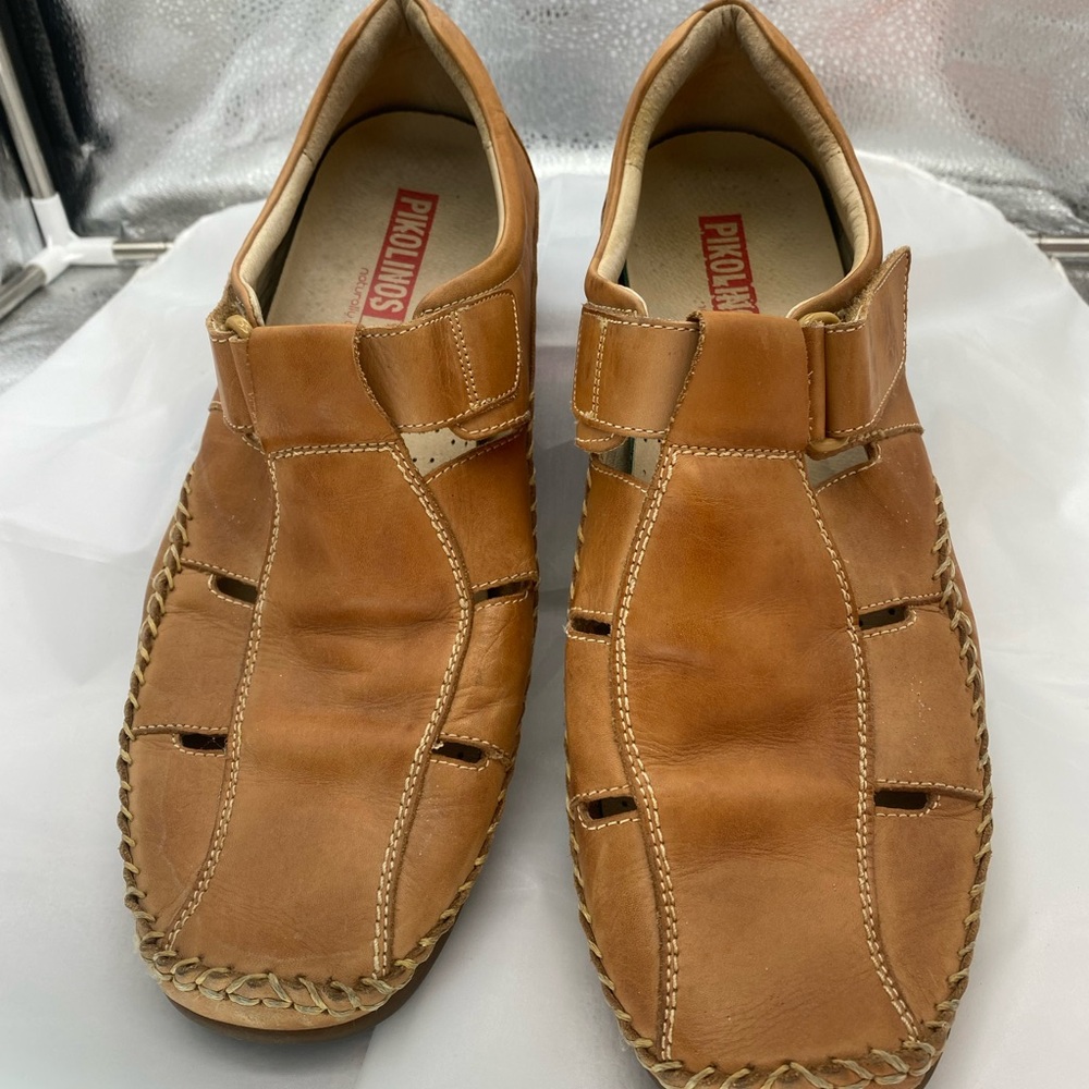PIKOLINOS Men's Brown Leather Open Weave Loafers